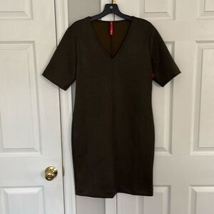 Spanx Faux Suede Column Dress in a utility green color size medium